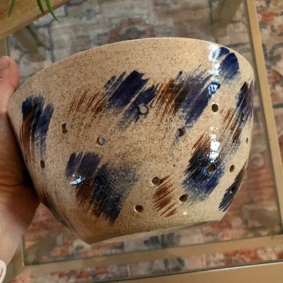 Vintage Handmade Ceramic Colander, Pottery Strainer, Berry Bowl, 90s - Picture 7 of 9